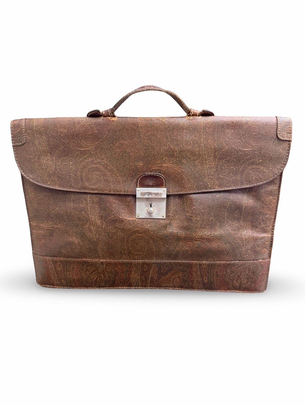 Vintage ETRO Milano Paisley Leather Briefcase – Brown Satchel Laptop Bag